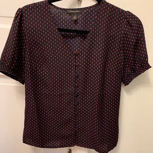Banana Republic Navy Red Polka Dot Puff Sleeve Blouse | Size XSP